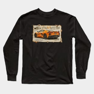 Orange C8 Corvette Design Drawing Supercar Racecar Muscle Car Printed on Back Amplify Orange Corvette C8 Long Sleeve T-Shirt